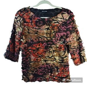 Sno skins Vintage Neutral Crinkle Artsy Blouse Top Y2K Size L